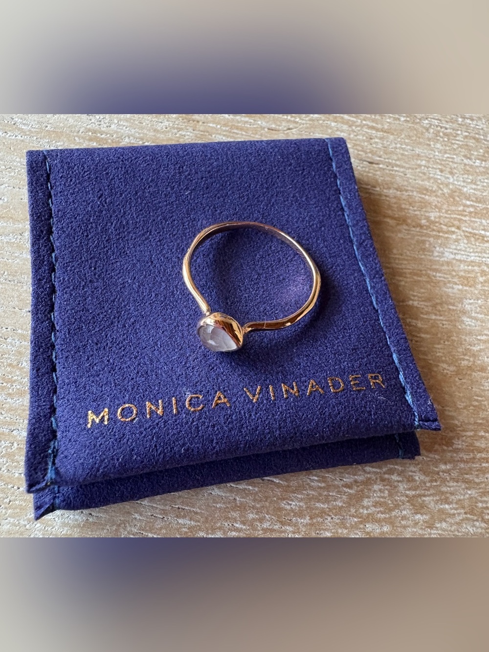 Monica Vinader Siren Gemstone Small Ring Rose Gold/Light Pink Stone Sz 6